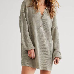 Free People Picnic Sweater Mini Dress - Salt Water Khaki